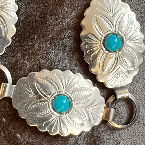 Vintage Native American Silver and Turquoise Concho Belt - Picture 4 of 9